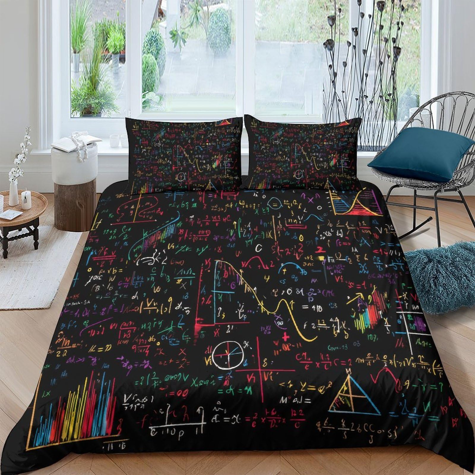Ctjqhvkz Style-2 3D Printed Formula Math Fitted Sheet Microfiber Soft Breathable Geometry Graph Mattress Cover For Bedroom Dorm Decor Single（135X200cm）