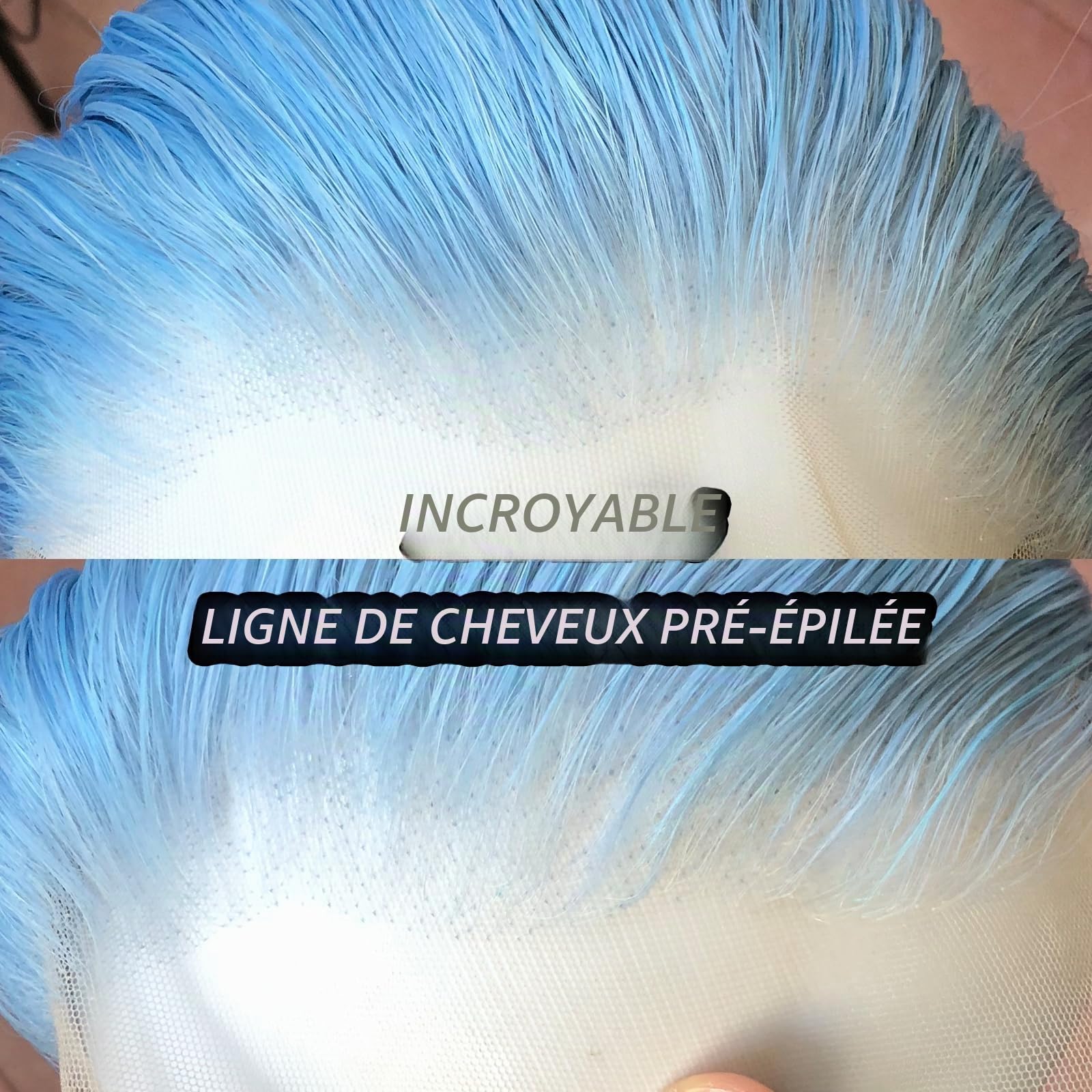 Perruque bleu clair synthétique longue et raide avec dentelle frontale pour femme noire résistante à la chaleur pour cosplay, usage quotidien (bleu clair)