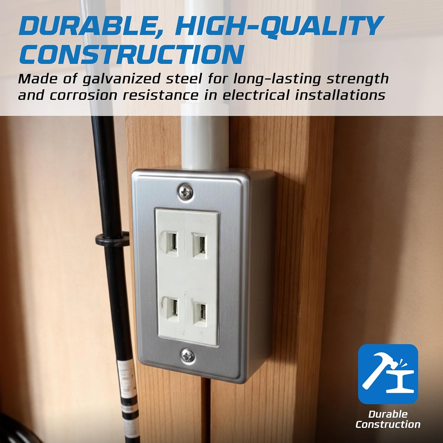 OHLECTRIC 4-inch Rectangular Handy Box Covers - Decorator Steel Junction and Device Box Cover | Fire Rated Electrical Protection | UL Listed (Pack of 4)