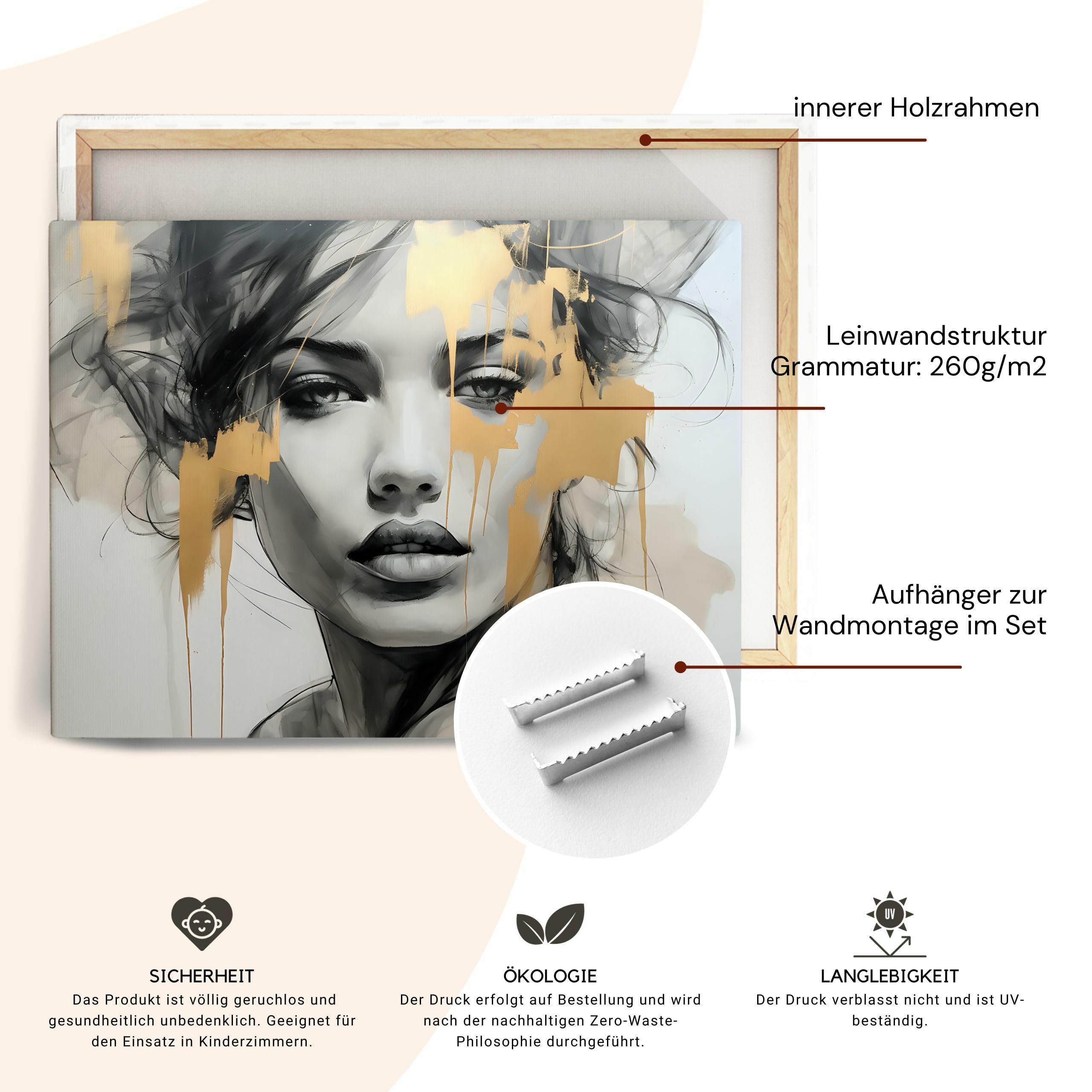 Muralo Wandbilder Portät Frau, Gesicht, Haare Kunstdruck - 120x80 cm