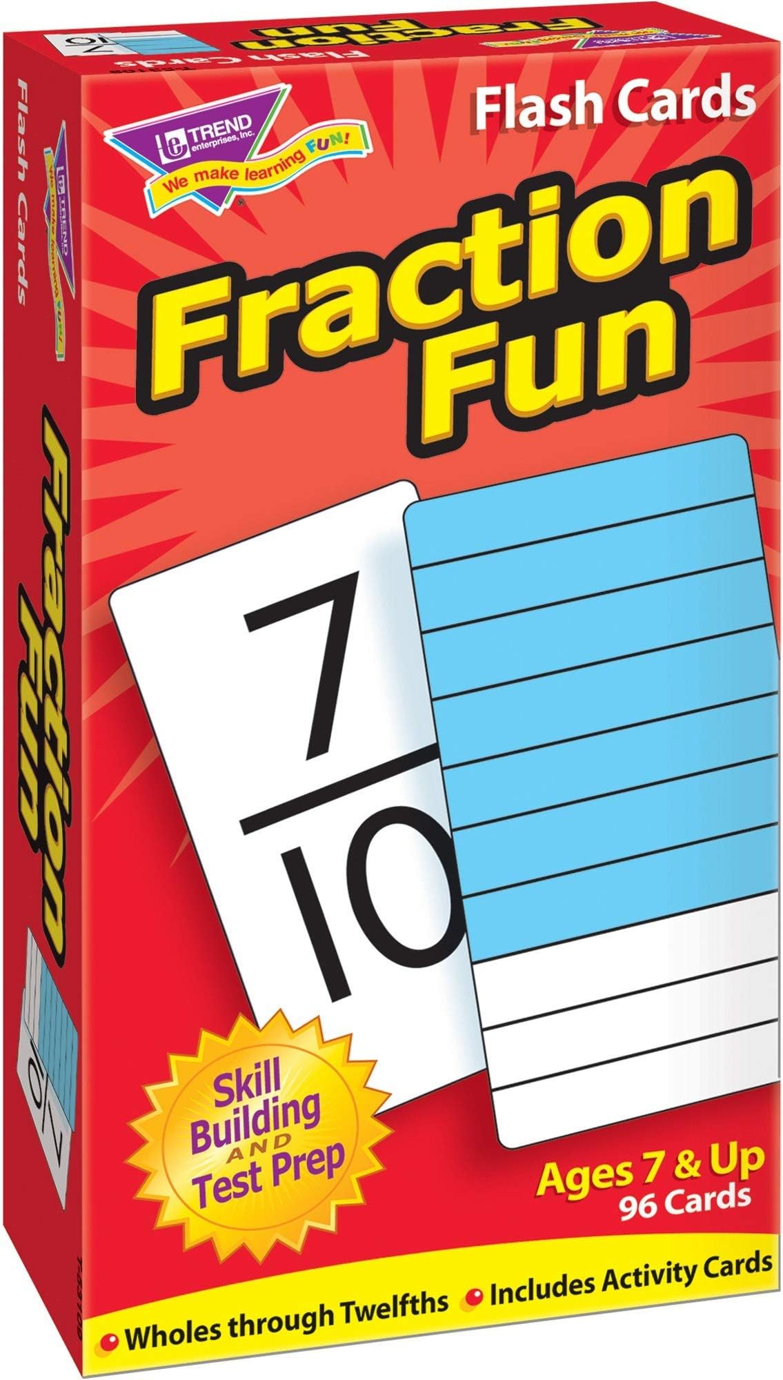 Fraction Fun Skill Drill Flash Cards, Wholes to Twelfths in Symbols & Graphs, Exciting Way for Everyone to Learn, Great for Skill Building and Test Prep, 96 Cards Included, Ages 7+