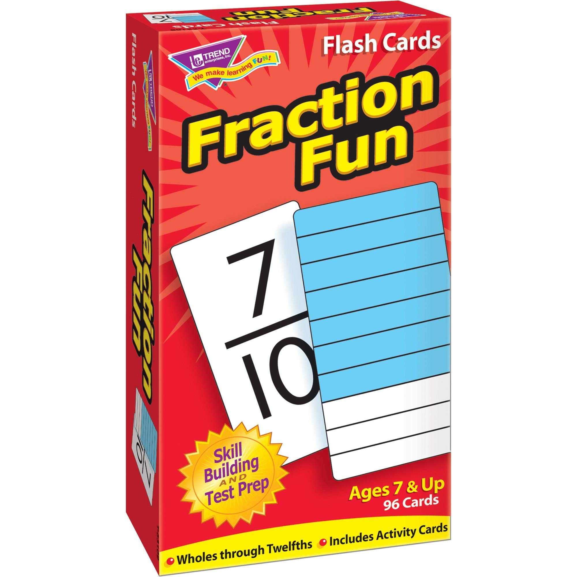 TREND ENTERPRISES: Fraction Fun Skill Drill Flash Cards, Wholes to Twelfths in Symbols & Graphs, Exciting Way for Everyone to Learn, Great for Skill Building and Test Prep, 96 Cards Included, Ages 7+