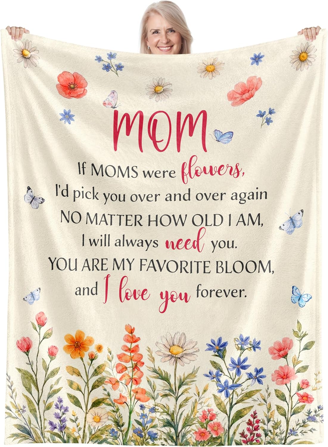 WRAPIX Mom Gifts from Daughters Sons - Soft Fleece Throw Blanket for Couch Bed 50x60 in - Mothers Day Birthday Gifts for Mom from Daughter Son, Sentimental Mothers Day Blanket, Mother Daughter Gift