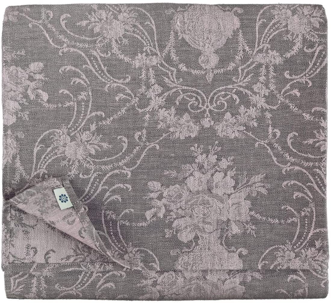 Linen & Cotton Luxus Jacquard Tischdecke Tischtuch Tischwäsche Roseus mit Damast Muster -100% Leinen, Rose/Grau (147 x 220 cm) Lang Festliche Rechteckige Home Küche Dekoration Gastronomie Geburtstag