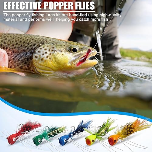 Vista 15 de OROOTL Kit de moscas para pesca con mosca, coloridos señuelos de pesca con mosca, flotadores de espuma, accesorios para trucha, panfish bluegill