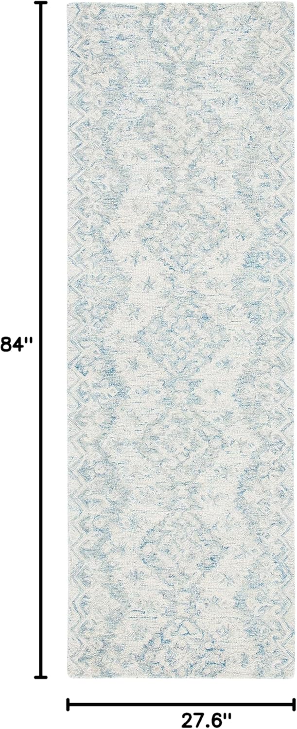 SAFAVIEH Micro-Loop Collection Runner Rug - 2'3" x 7', Ivory & Blue, Handmade Wool, Ideal for High Traffic Areas in Living Room, Bedroom (MLP951A)