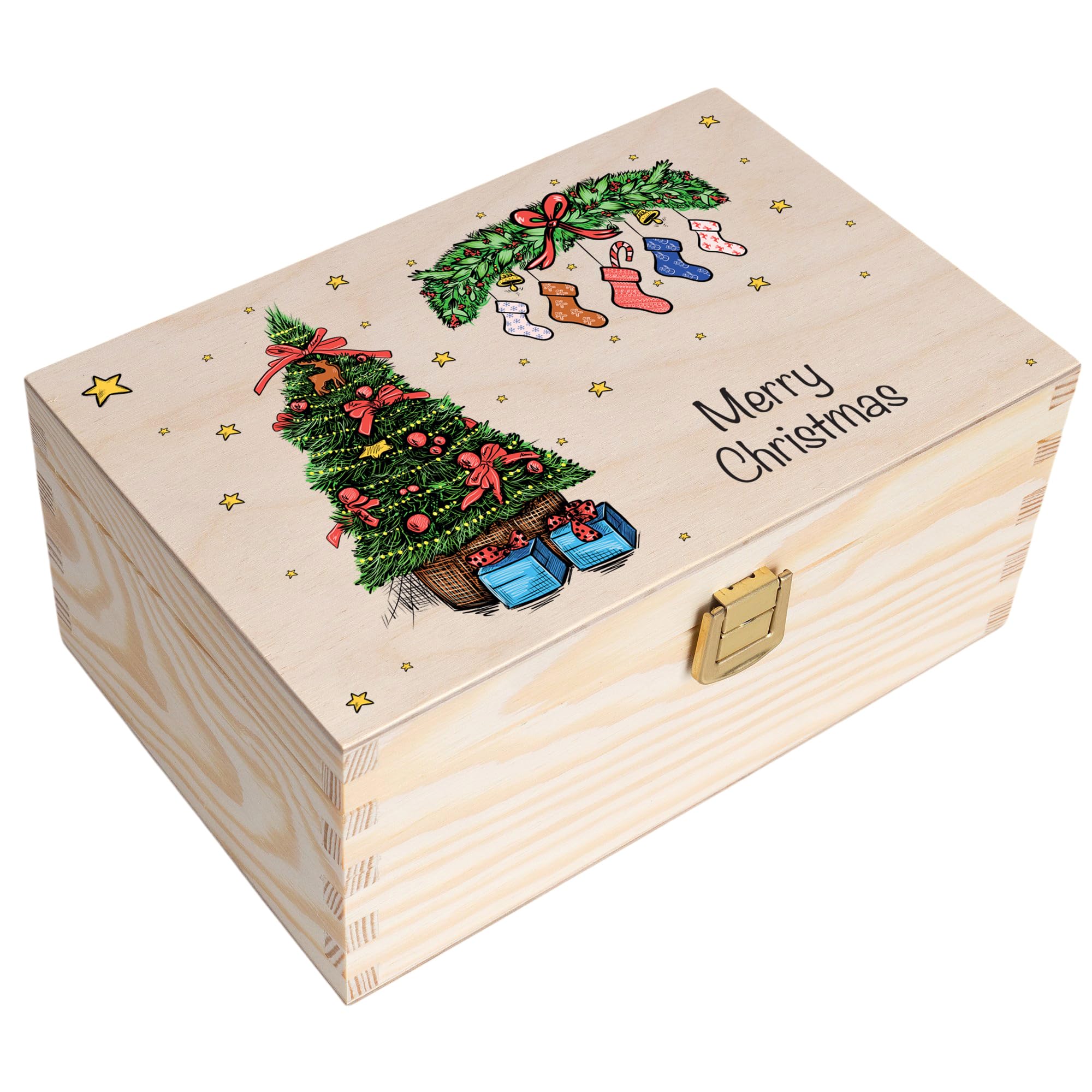 Creative Deco Women's 10. Christmas Gift Box Personalised Gifts | Any Text Gift Christmas For Or Men | Unique Wish Custom Xmas Gift Box | Customised Wooden Storage Box With Hinged Lid | Empty Christmas Eve Box