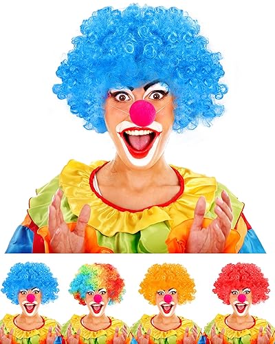 Paquete de 2 pelucas de payaso divertidas pelucas afro rizadas de payaso, peluca de arco iris, cabello loco, suministros de fiesta temática de