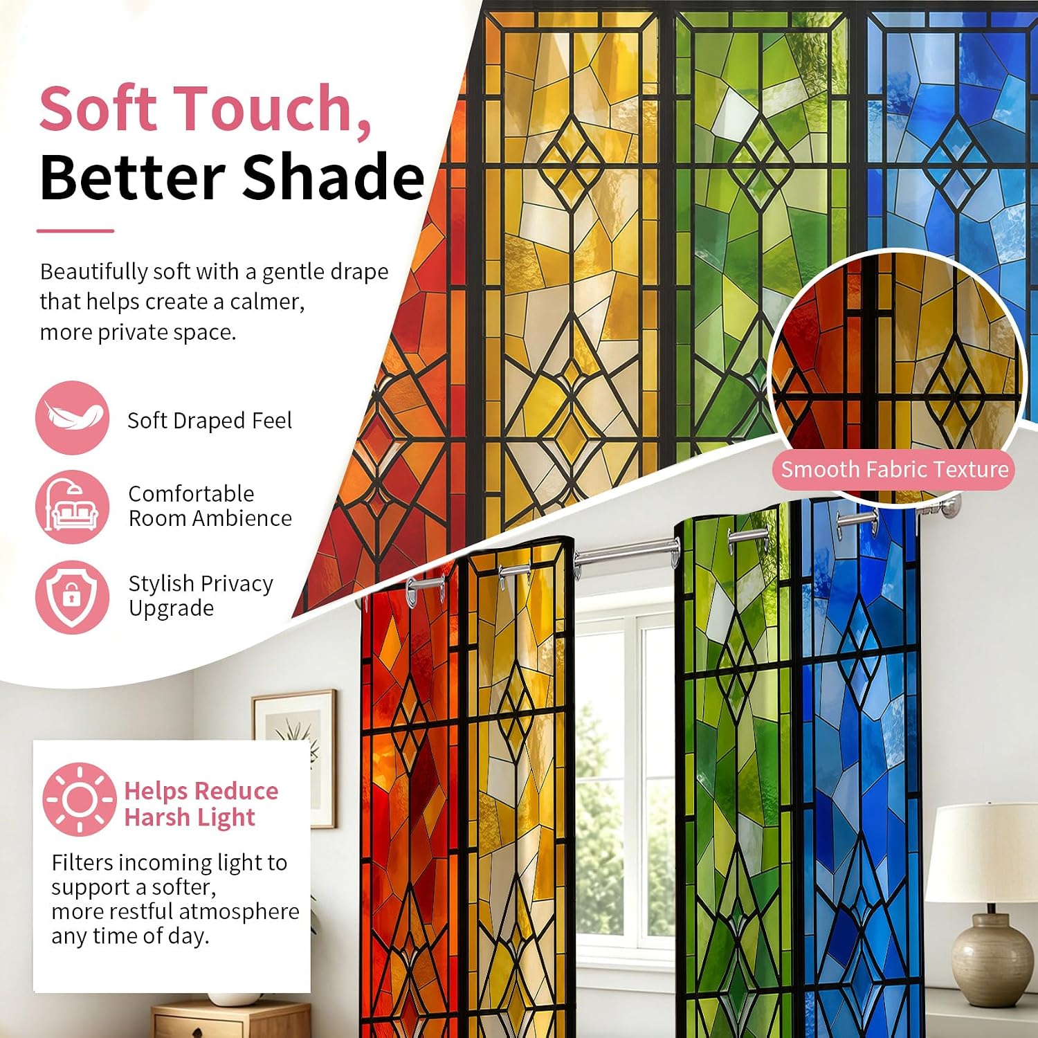 Rainbow Glass Geometric Curtains for Living Room,52x84 inch image 5