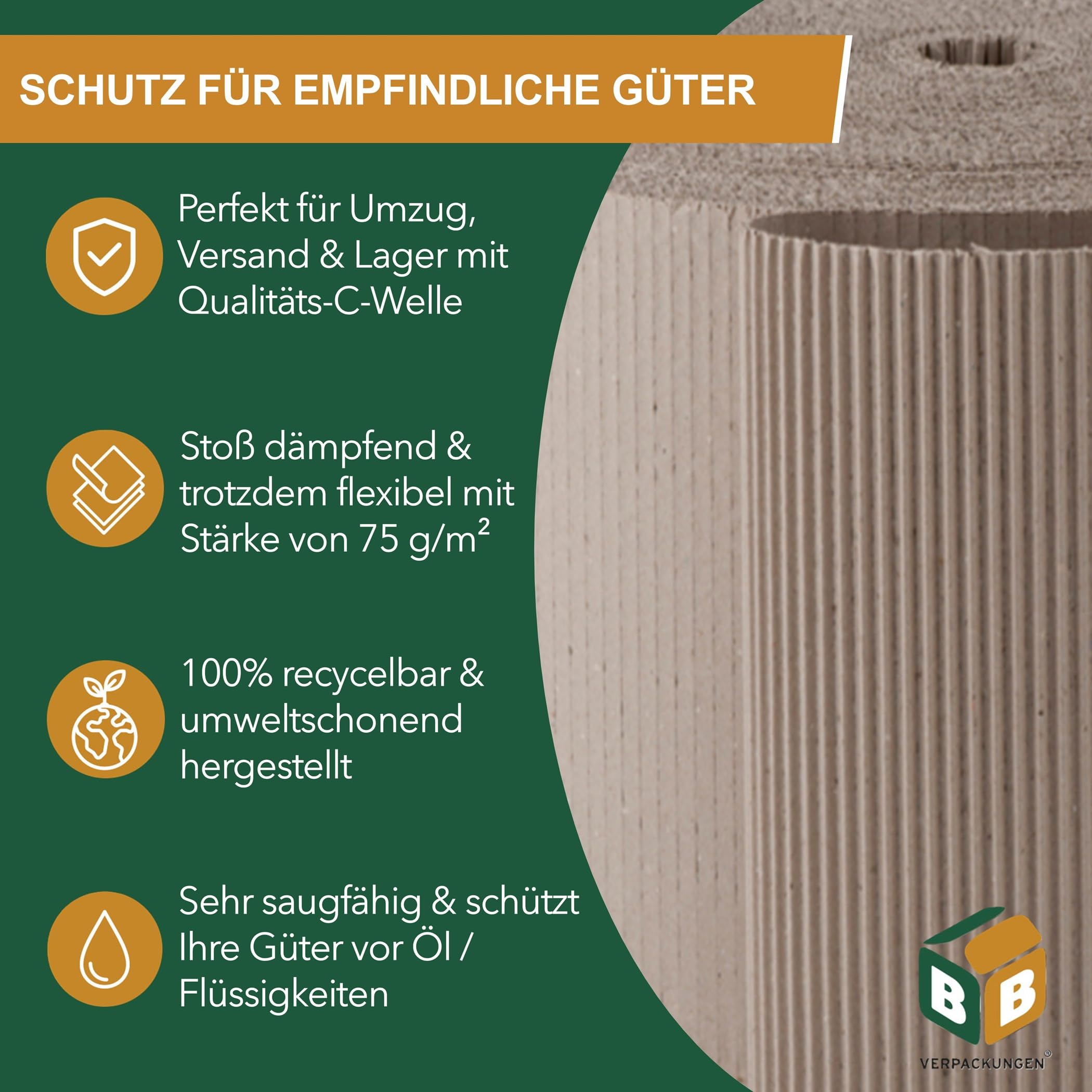 BB-Verpackungen Lot de 4 rouleaux de carton ondulé 1 x 70 m 280 m² pour expédition et stockage