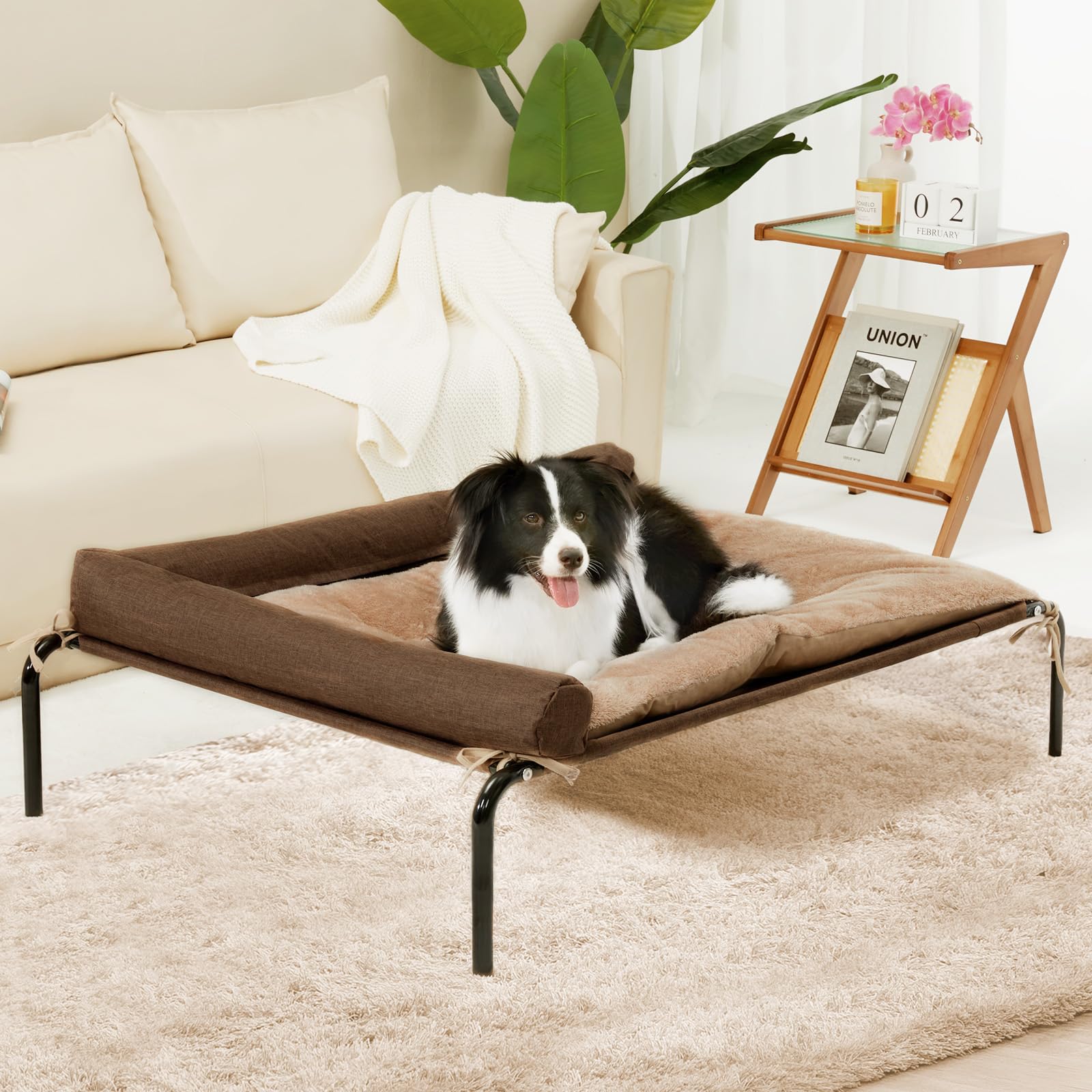 ROMROL 2 in1 Elevated Dog Bed, Raised Dog Cots Beds for Large Dogs with Bolster, Dog mat