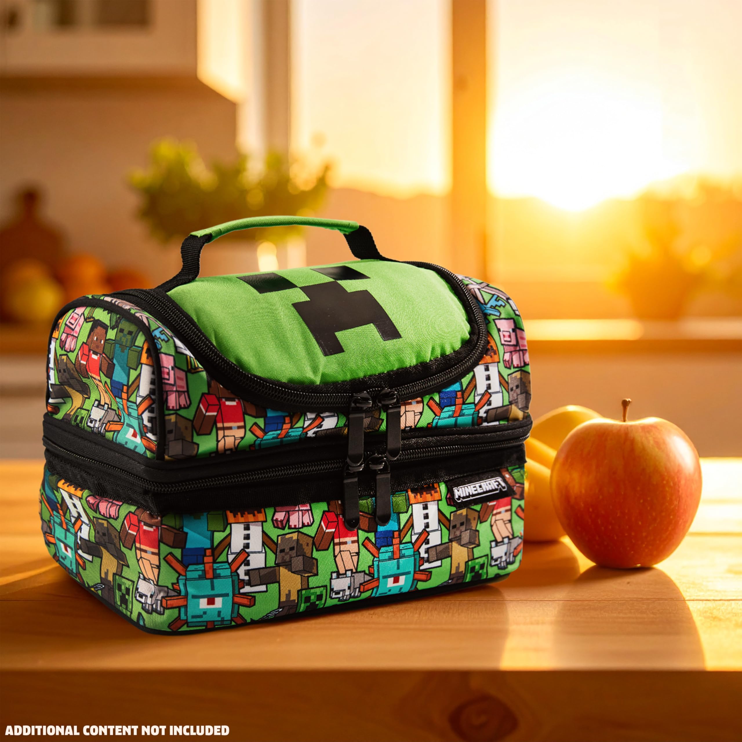Minecraft Torba na lunch dla dzieci lub zestaw z butelką do picia, izolowana torba chłodząca Creeper na lunch i przekąski do szkoły, na co dzień, na wakacje, prezent dla graczy (wielokolorowa)
