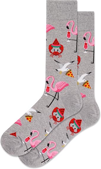 Hot Sox Mens Flamingo Seagull And Crab Crew Socks 1 Pair, Grey Heather, Mens 10-13 Shoe