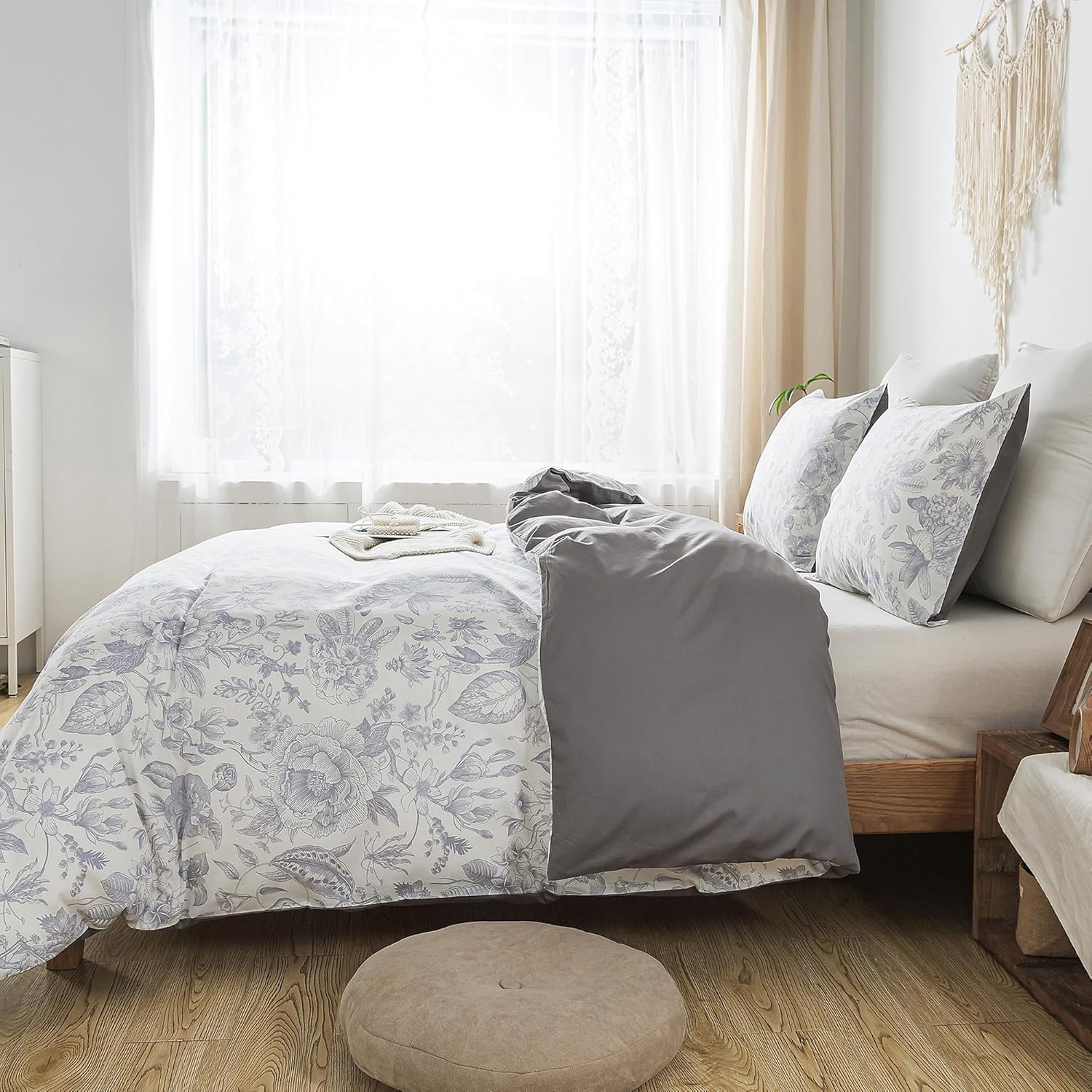 HoneiLife King Duvet Cover Set - 100% Cotton Comforter Cover Floral Duvet Cover Sets,Soft & Breathable Duvet Cover with Zipper Closure and Corner Ties,3pcs Wildflower Comforter Cover Sets-Herbs - Image 4