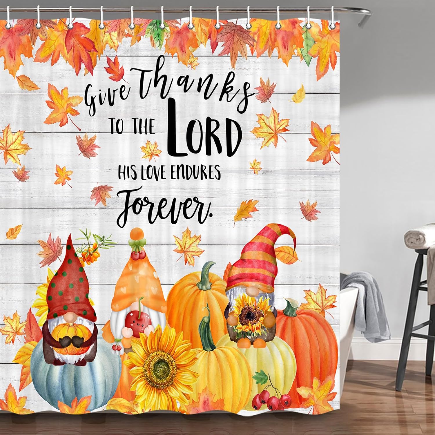 Thanksgiving Turkey Shower Curtain, Farmhouse Fall Pumpkin Shower Curtain, Autumn