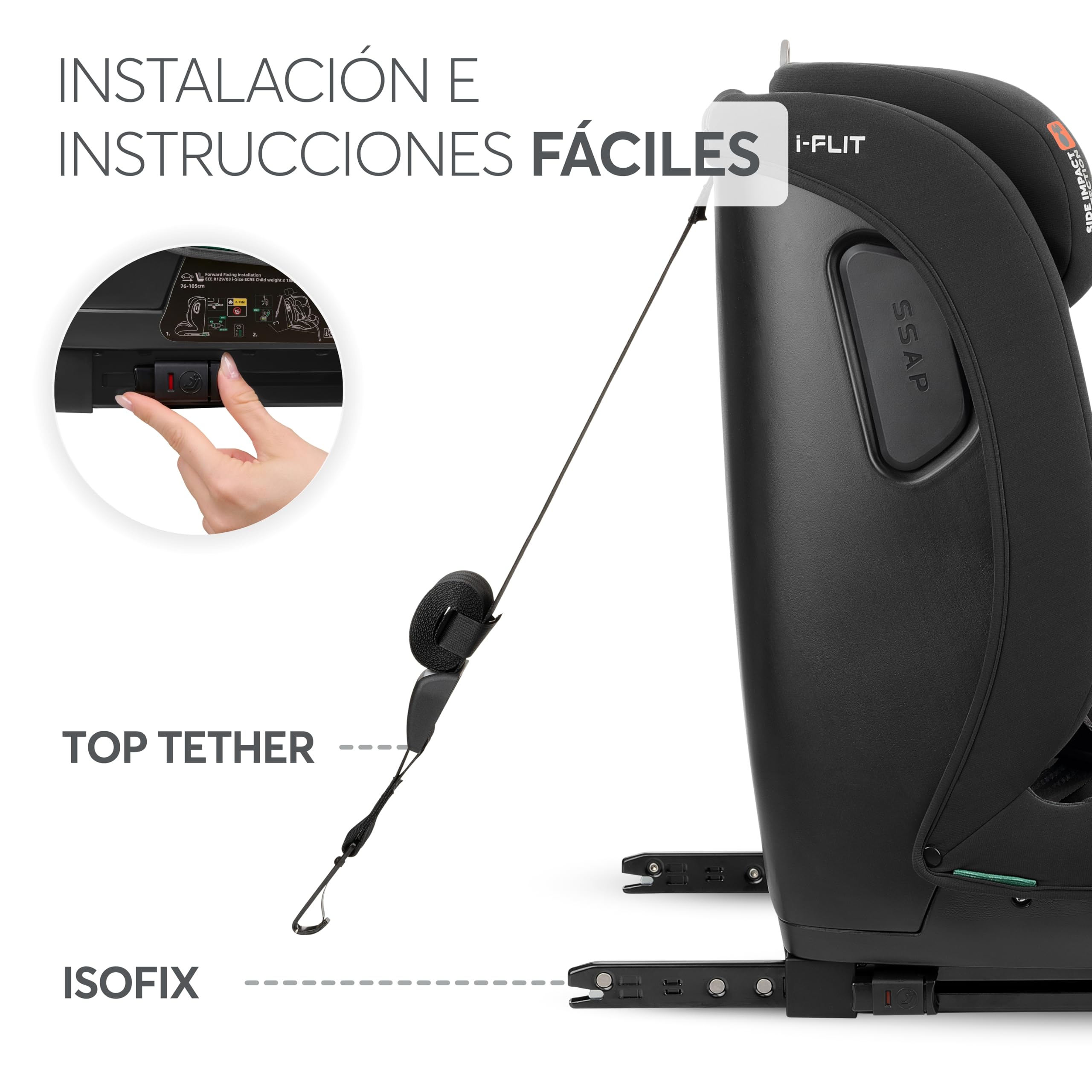 KikkaBoo Silla de Coche Bebe ISOFIX Grupo 1 2 3 (9-36 kg) i-FLIT, de 15 Meses a 12 Años, Seguridad SPS, Reposacabezas Ajustable, Top Tether, 12 Posiciones Reposacabezas, Negro — view 6