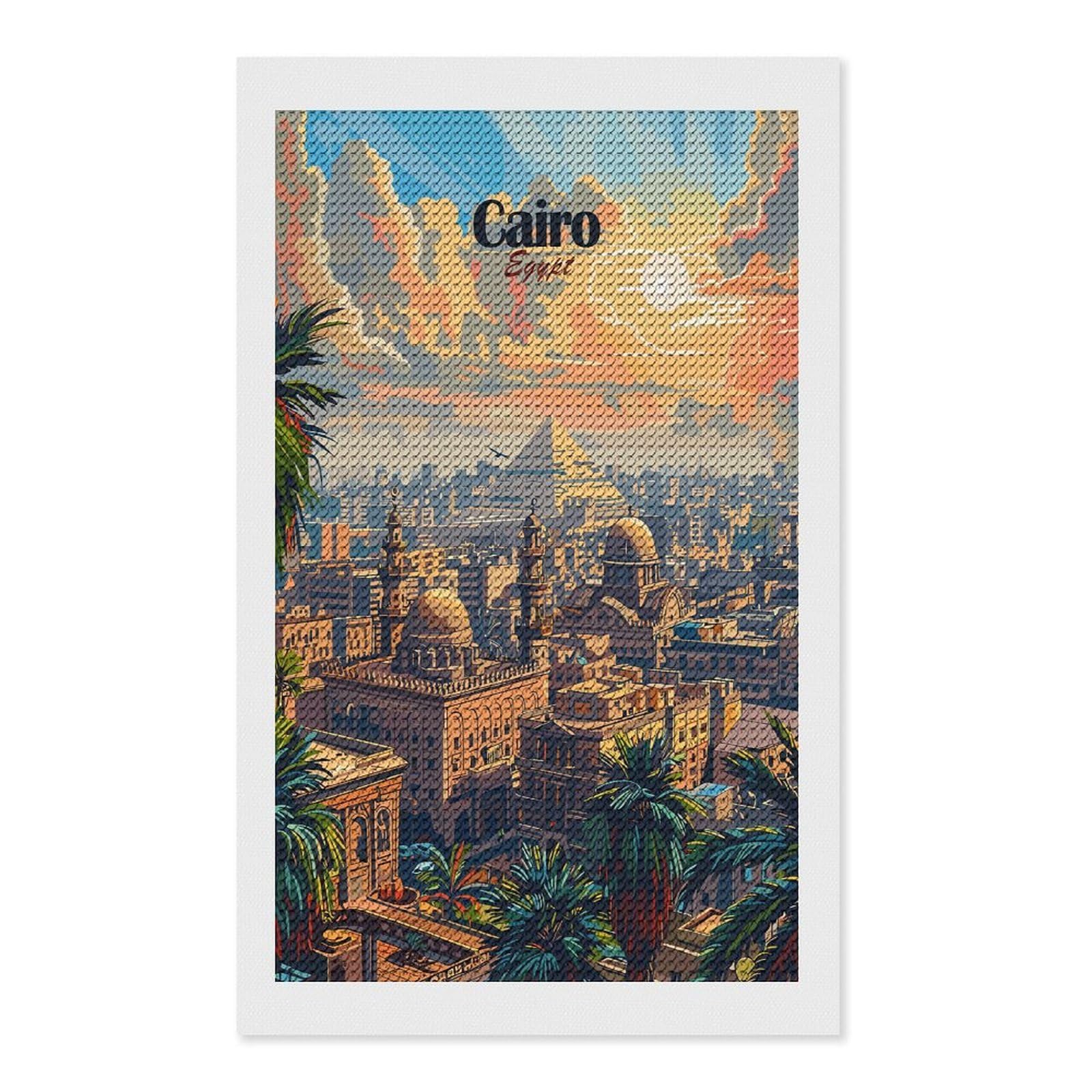 Junmoney Cairo Cityscape Crystal Diamond Art Kit 12"x20", Round Gems, Detailed Printed Canvas, Creative Gift Idea, Vintage Style Decor