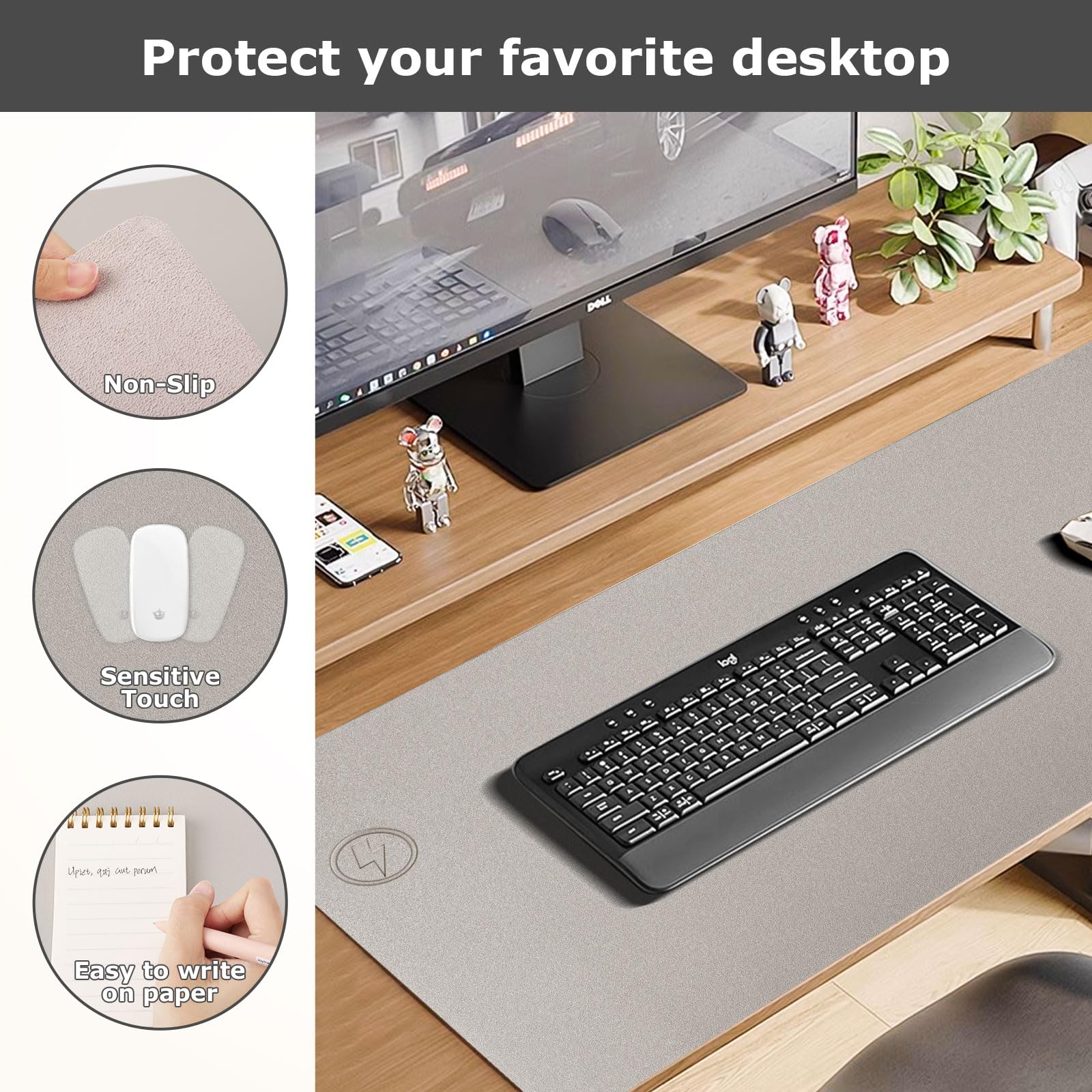 Tappetino per mouse 2 in 1 con ricarica wireless, multifunzione, in pelle, con base in gomma antiscivolo, tappetino da scrivania impermeabile per computer, ufficio, lavoro, casa, decorazione