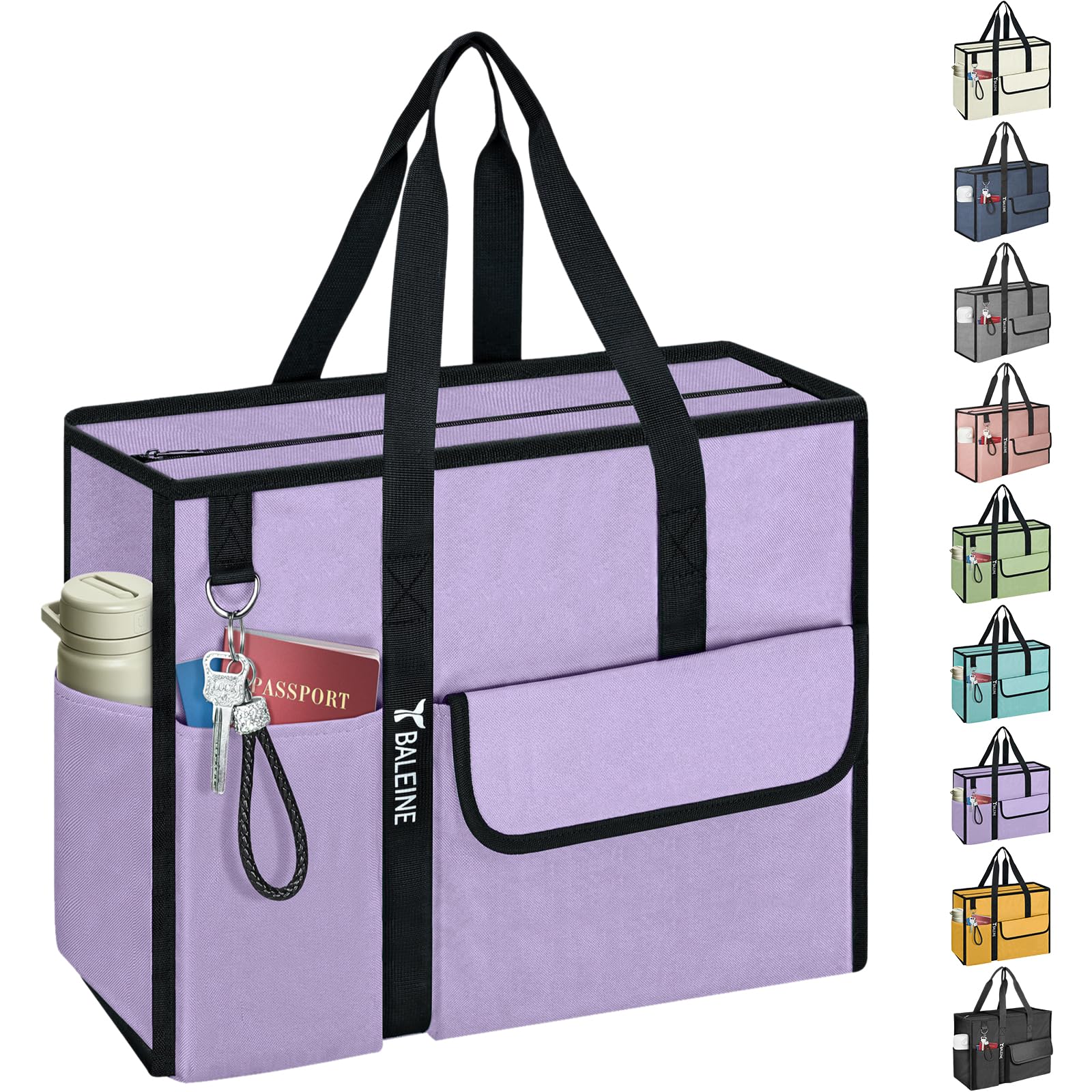 BALEINE Large Utility Tote Bag with Reinforced Bottom, Multi Pockets Foldable Tote Bag for Nurse, Travel, Work