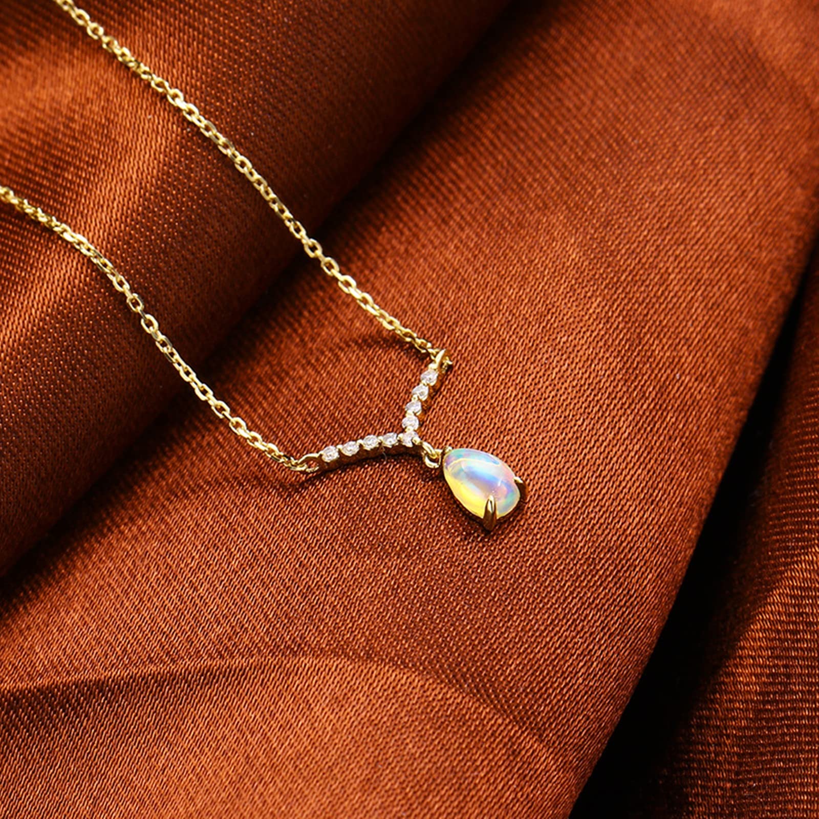 Epinki Collana Ciondolo, Collana Donna Oro 18K Lacrima Opale Multicolore con Diamante Bianco Rotonda Gioielli Catena 45CM