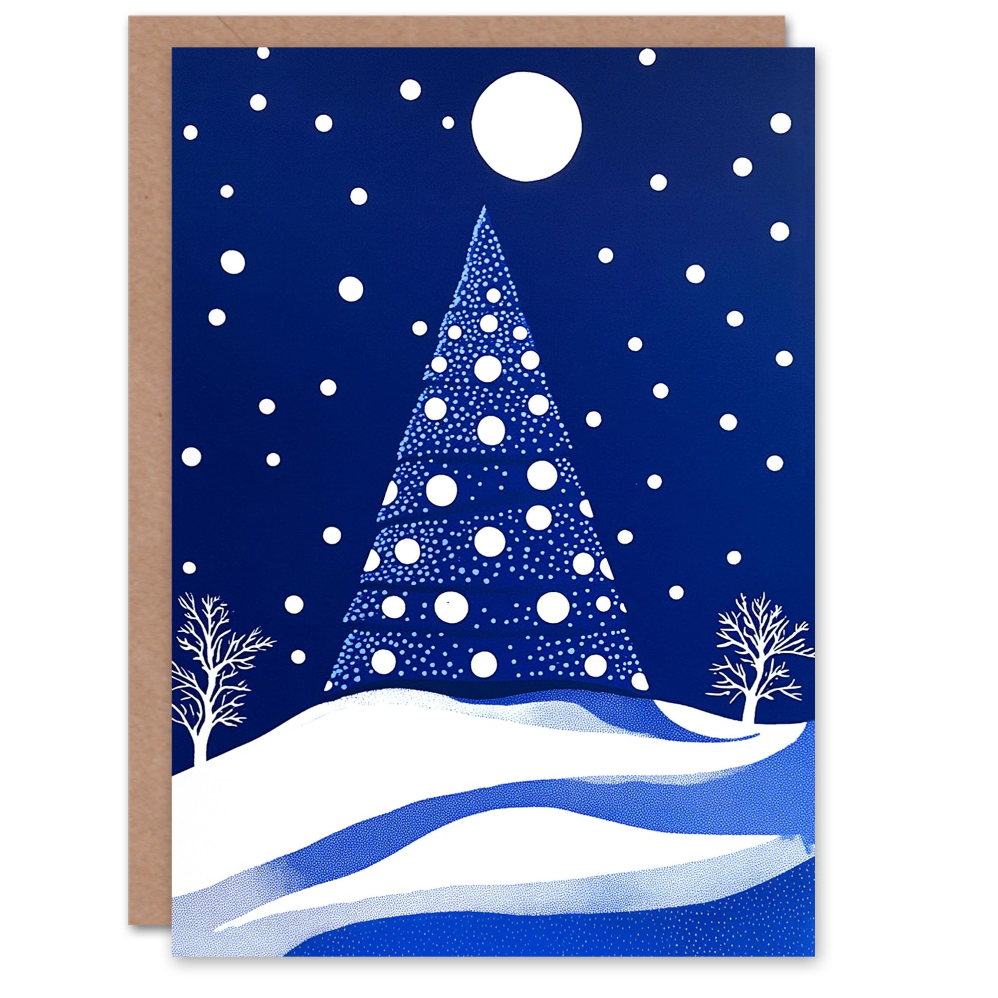 Wee Blue Coo Greeting Card Winter Wonderland Tree Snow Full Moon Night Blank For Him Or Her Art Xmas Christmas Card