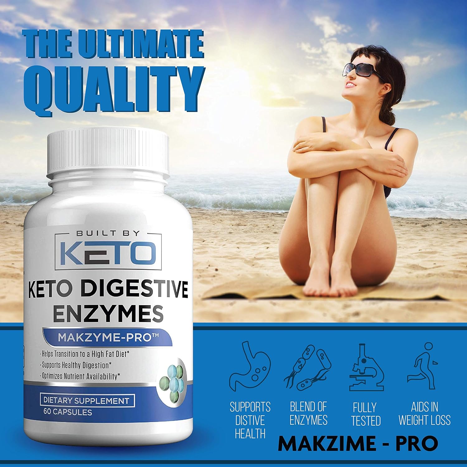 Built by Keto Digestive Enzymes with Probiotics for Digestion Support and Bloating Relief, Gut Health Supplement, 60 Capsules