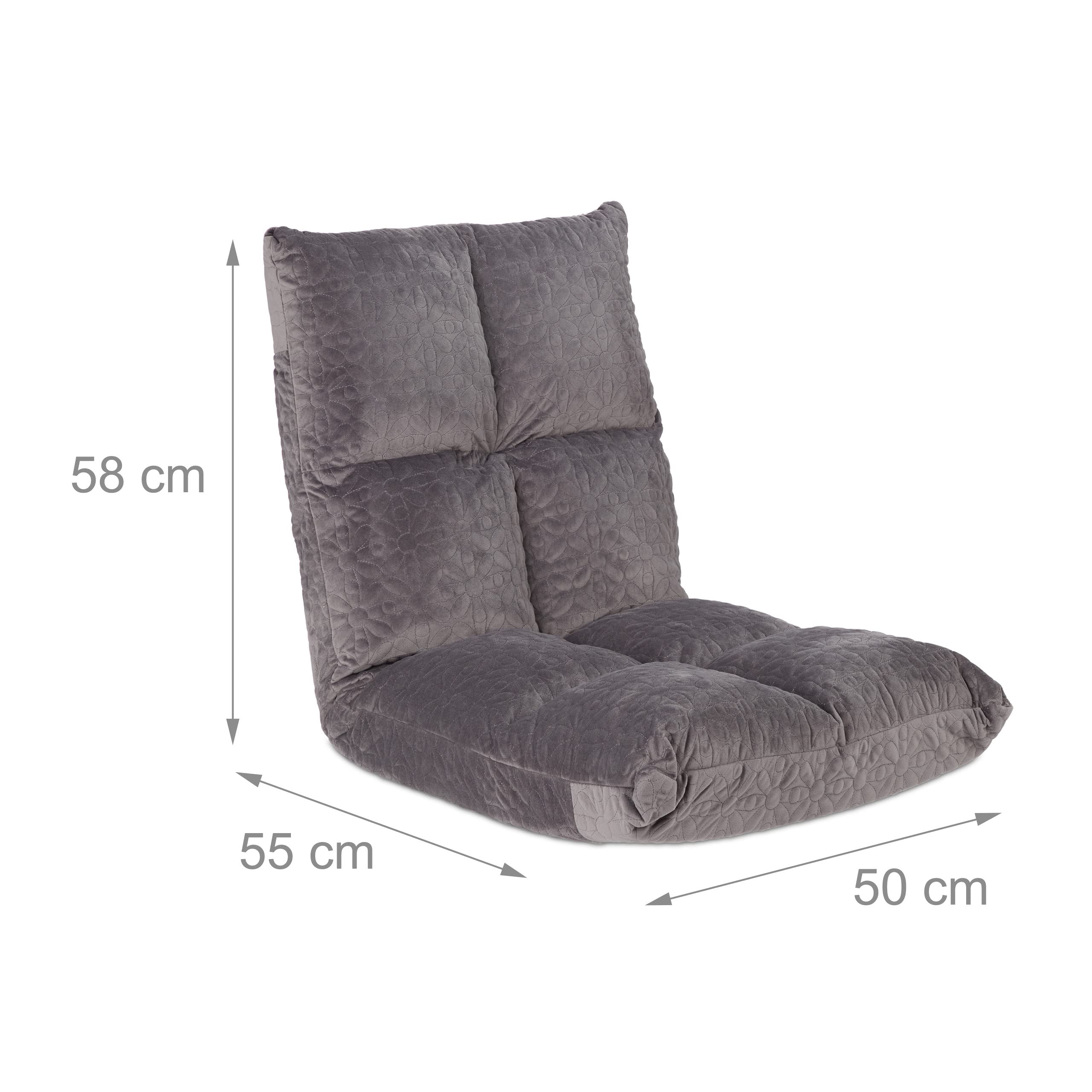 Relaxdays Cuscino da Terra con Schienale, Poltroncina Regolabile in 6 Posizioni, Meditation, Yoga, 58x50x55 cm, Grigio
