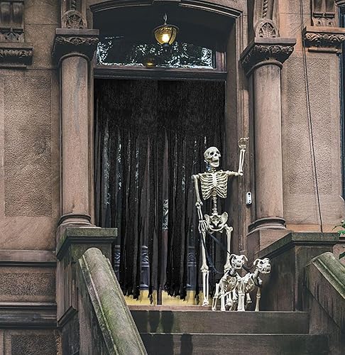 Vista 7 de Sfcddtlg 2 cortinas de puerta de Halloween – 85 x 59 pulgadas, cortina negra espeluznante para puerta, cortina espeluznante para fiesta de Negro