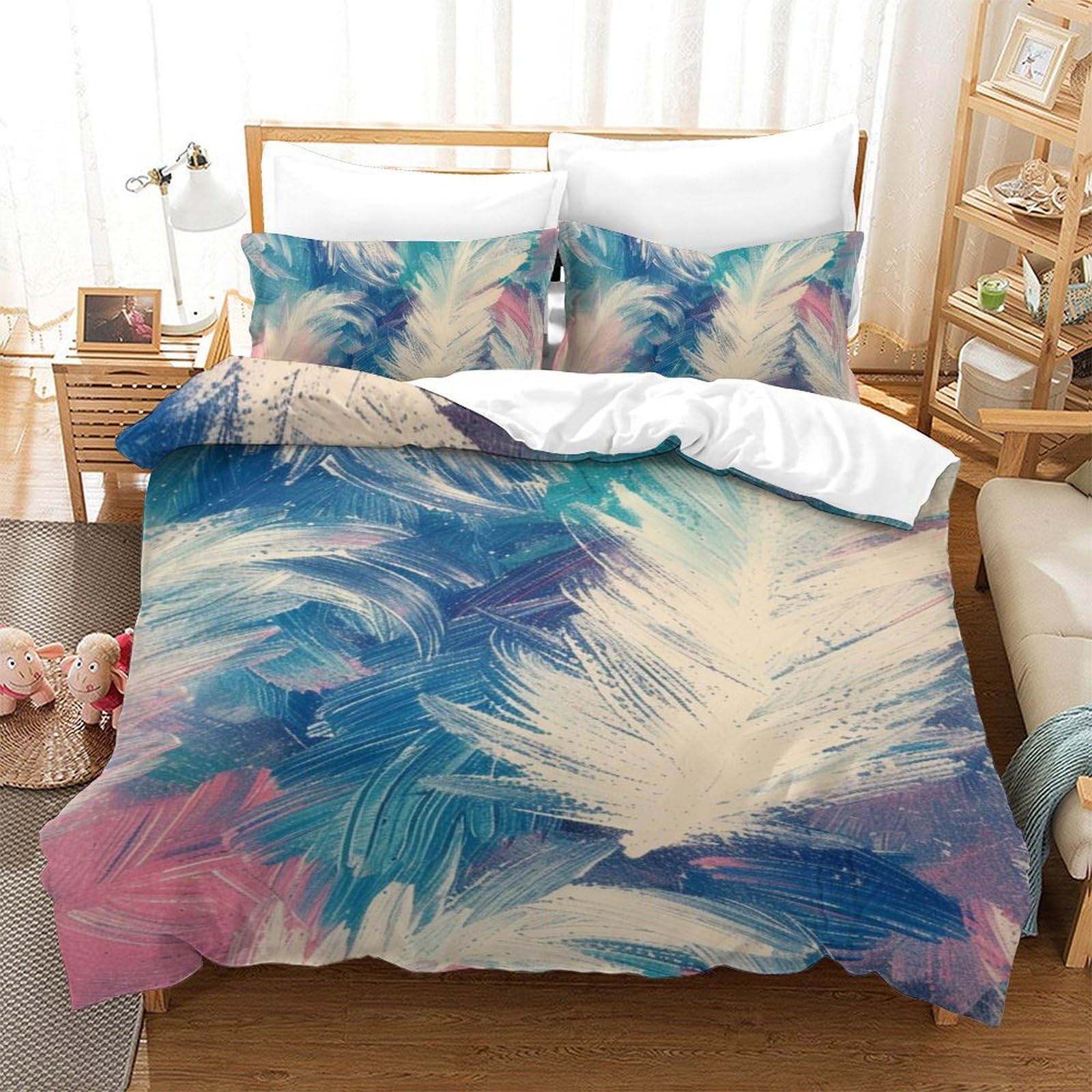 Housses de couettes plumes 3D pour une chambre cocon et zen en 140x200