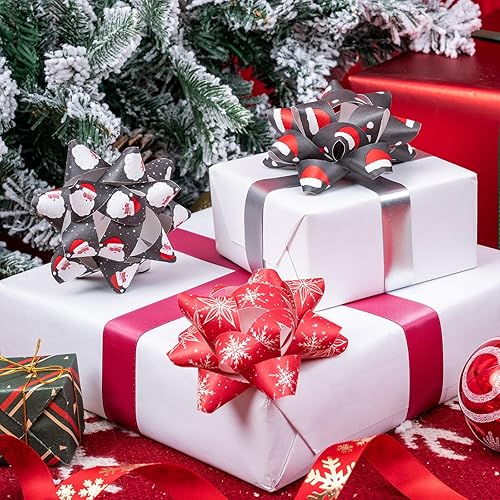 Miniatura 8 de WRAPAHOLIC Surtido de 12 lazos de regalo de papel kraft, tema navideño rojo y negro para vacaciones, fiestas, cumpleaños, baby shower