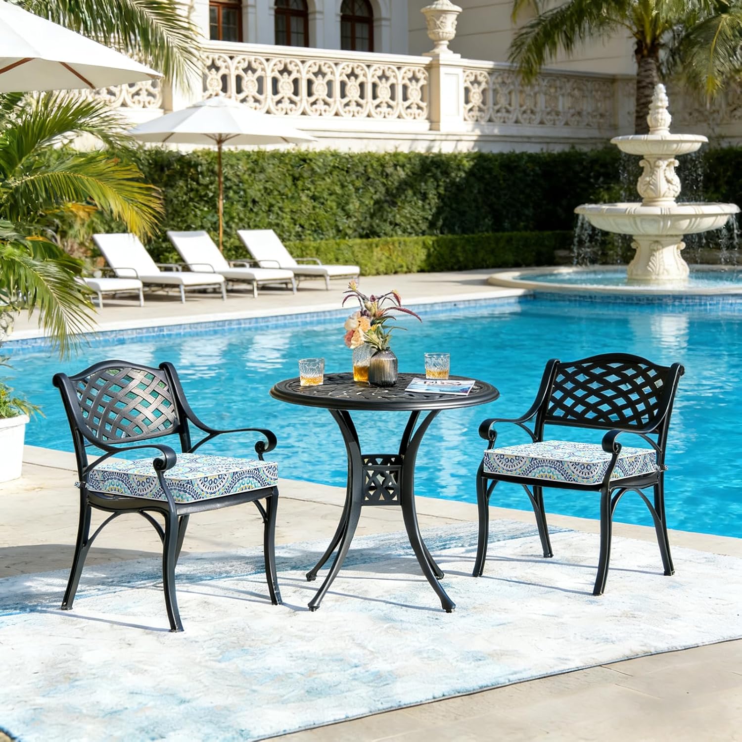LVTXIII Patio Chair Cushions 19"x19"x3", Water-Repellent Outdoor Seat Cushions for Patio Furniture, Square Chair Pads with Ties for Home Garden Decoration, Set of 2, Delancey Lagoon