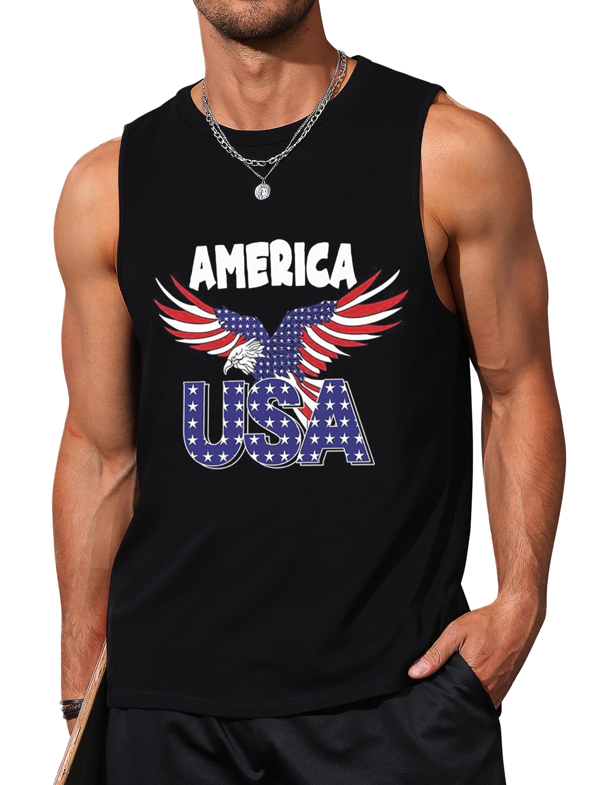 Gosuif Mens Graphic Tank Tops Sleeveless Muscle Shirts Beach Hawaiian Coconut Tree Patriotic Tank Tops