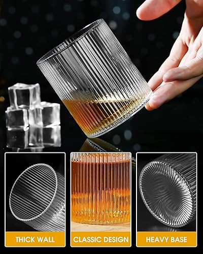 Miniatura 5 de Juego de 6 vasos altos acanalados de 14 onzas, vasos de vidrio aptos para lavavajillas, cristalería vintage para agua, jugo, cóctel, vino, café