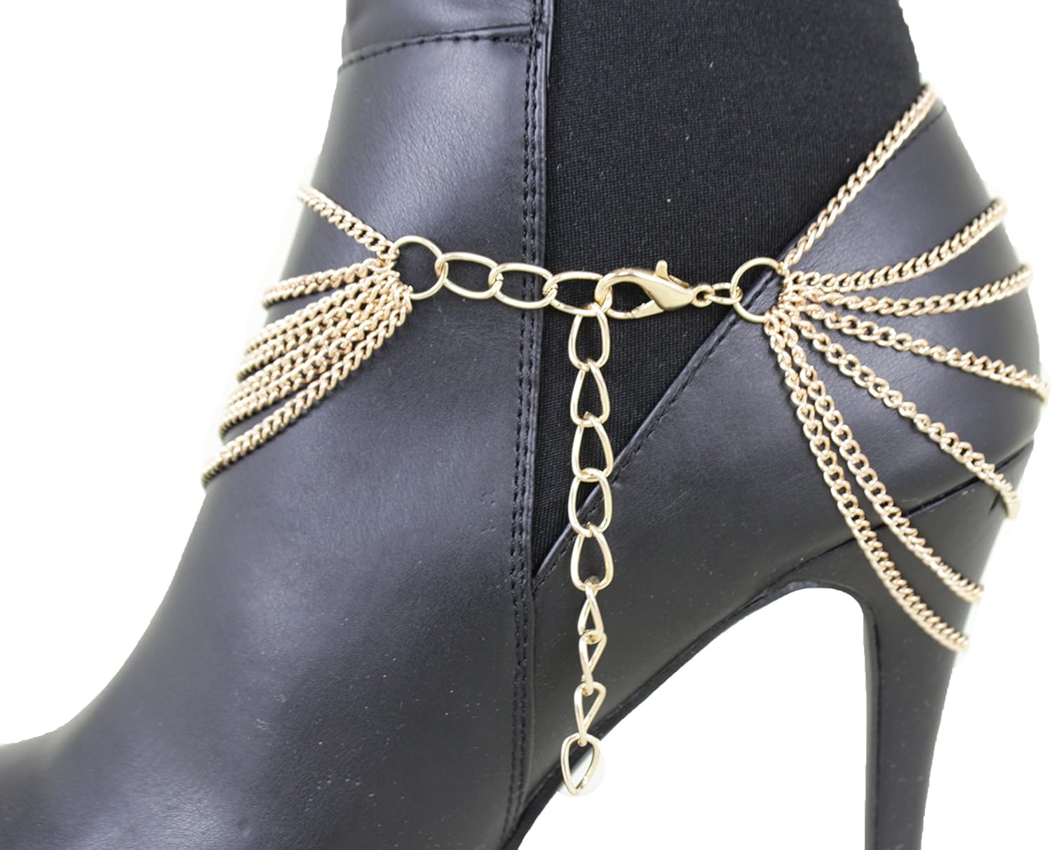 Trendy Fashion Jewelry 2PCS Women Western Boot Gold Chains Metal Bling Bracelet Anklet Shoe Love Charm Heart USA BC173