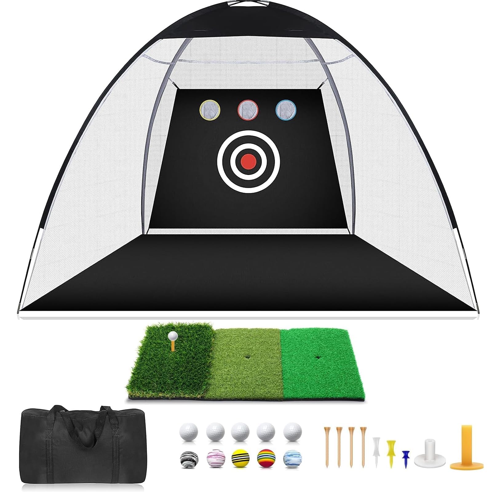Golfnetz 3x2.1x1.8m Golf Trainingsnetz mit Schlagmatte für Hinterhof Drinnen Draußen Chipping Driving, und Pitching-Fahrnetze für den Innen- und Außenbereich, Garagennutzung, Golfschwungtraining