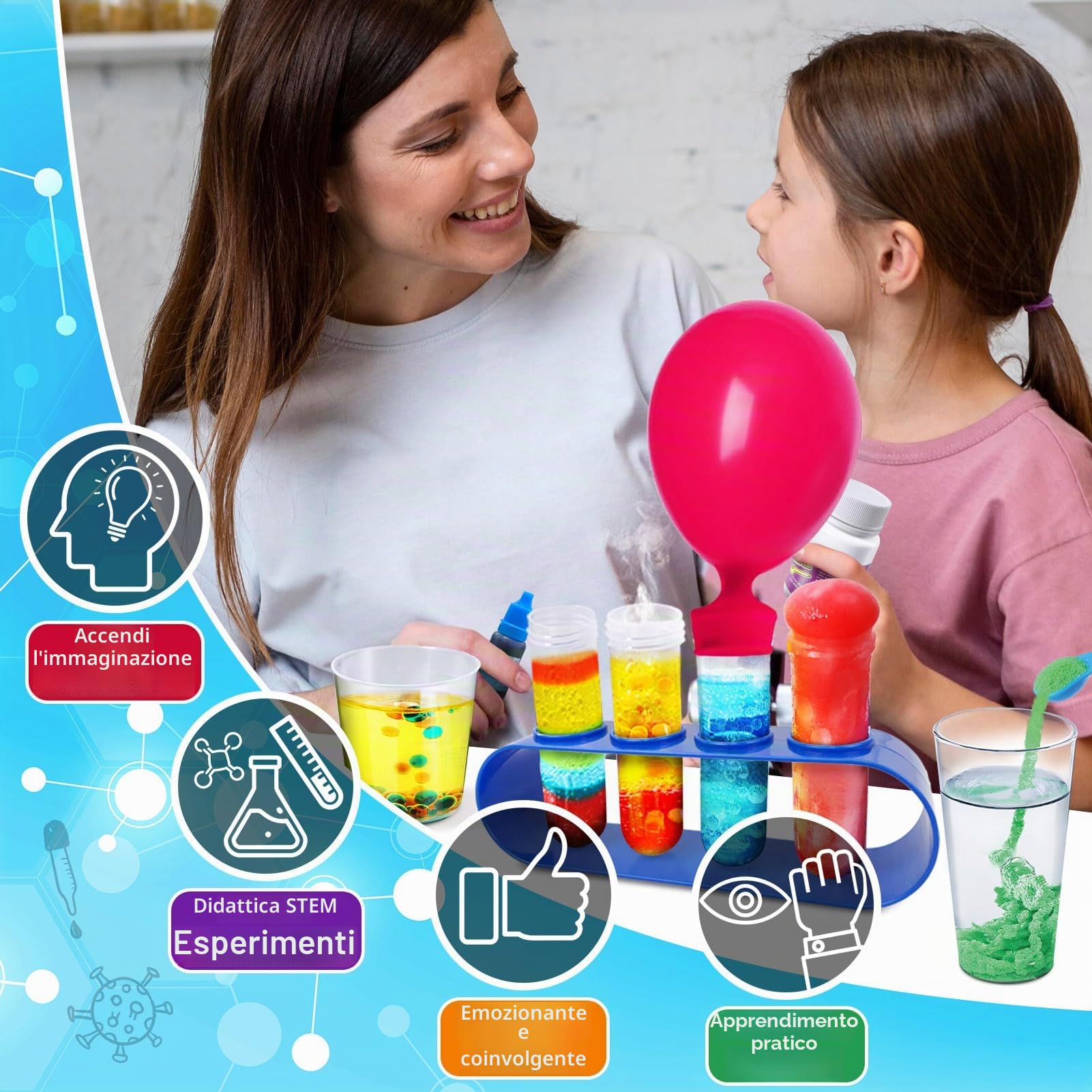 270 + Kit di esperimenti per bambini, set chimico | scatola per esperimenti, giocattoli per ragazzi, scatola chimica vulcana, cristallo, progetto di scienza fisica