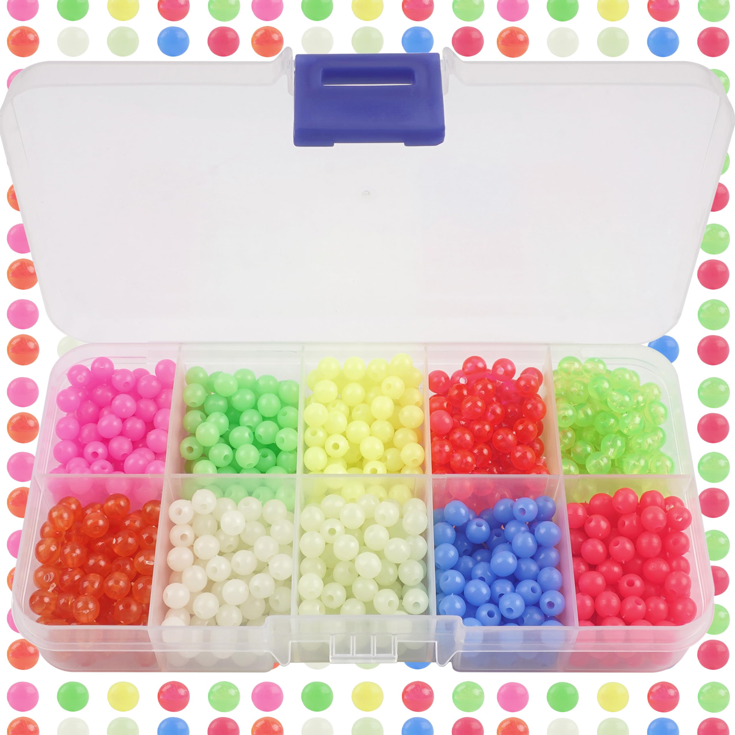 1000PCS Fishing Beads,Glow Fishg Line Bead Saltwater Freshwater Soft Rubbe and Plastic Luminous Fish Beads Bait Eggs for Fishing Rigs Lures Salmon Trout Steelhead