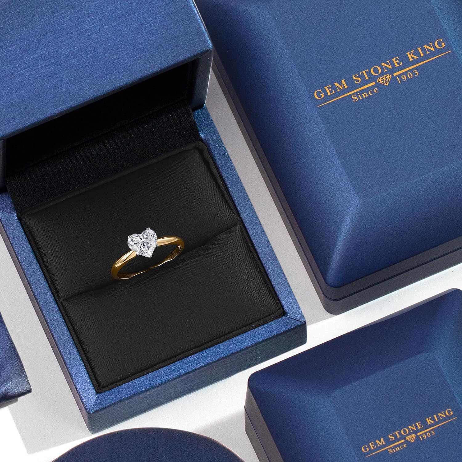 Gem Stone King 6.5MM Heart Shape Gemstone Birthstone Solitaire Engagement Ring For Women in 14K Two Tone Gold | Wedding Anniversary Promise Gold Ring For Women | Available in Size 5 to 9