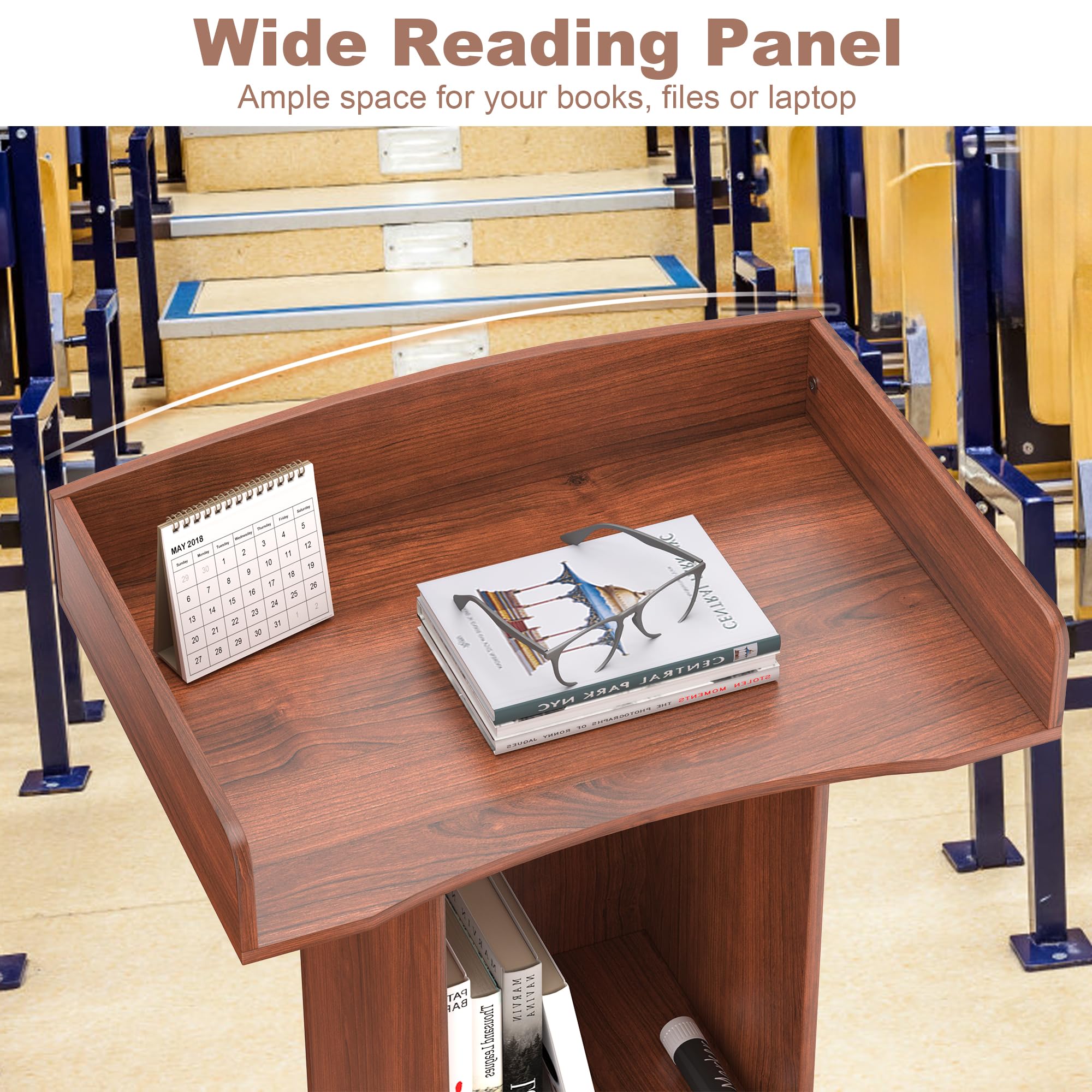lesolar Podium sur pied avec large surface de lecture et étagère de rangement, support de pupitre en bois blanc pour salle de classe