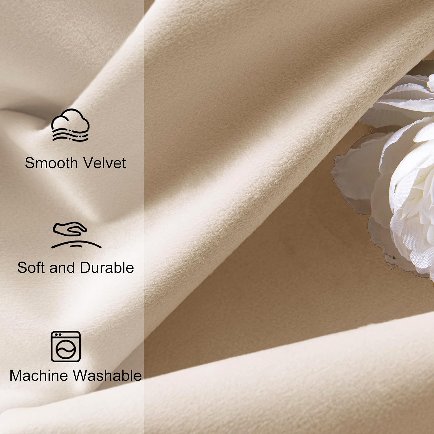 JIUZHEN Beige Velvet Scalloped Valance Curtains for Windows, 1 Panel