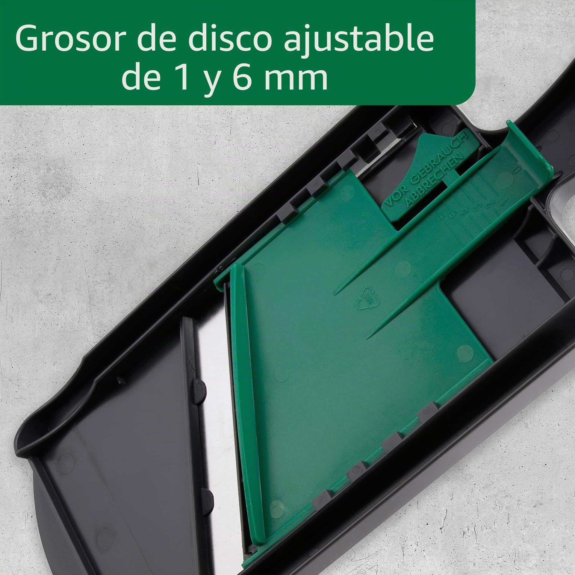 FACKELMANN Chefkoch Cortafiambres con soporte para restos y cuchillas de acero inoxidable extra afiladas - Perfecto para patatas, zanahorias y mucho más - Ajustable entre 1 y 6 mm