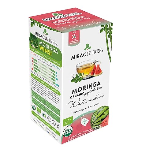 Miniatura 3 de Miracle Tree - Té de Moringa Orgánico, Superalimento, 25 Bolsas de Té Selladas Individualmente, Sandía (Keto, Desintoxicación, Potenciador de