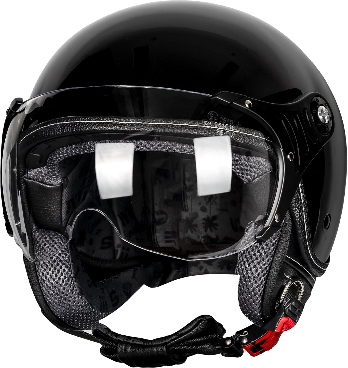 3/4 Motorcycle Helmets Retro Open Face Vespa Scooters Helmet with Clear Visor for Men and Women- DOT Approved Light Black Large