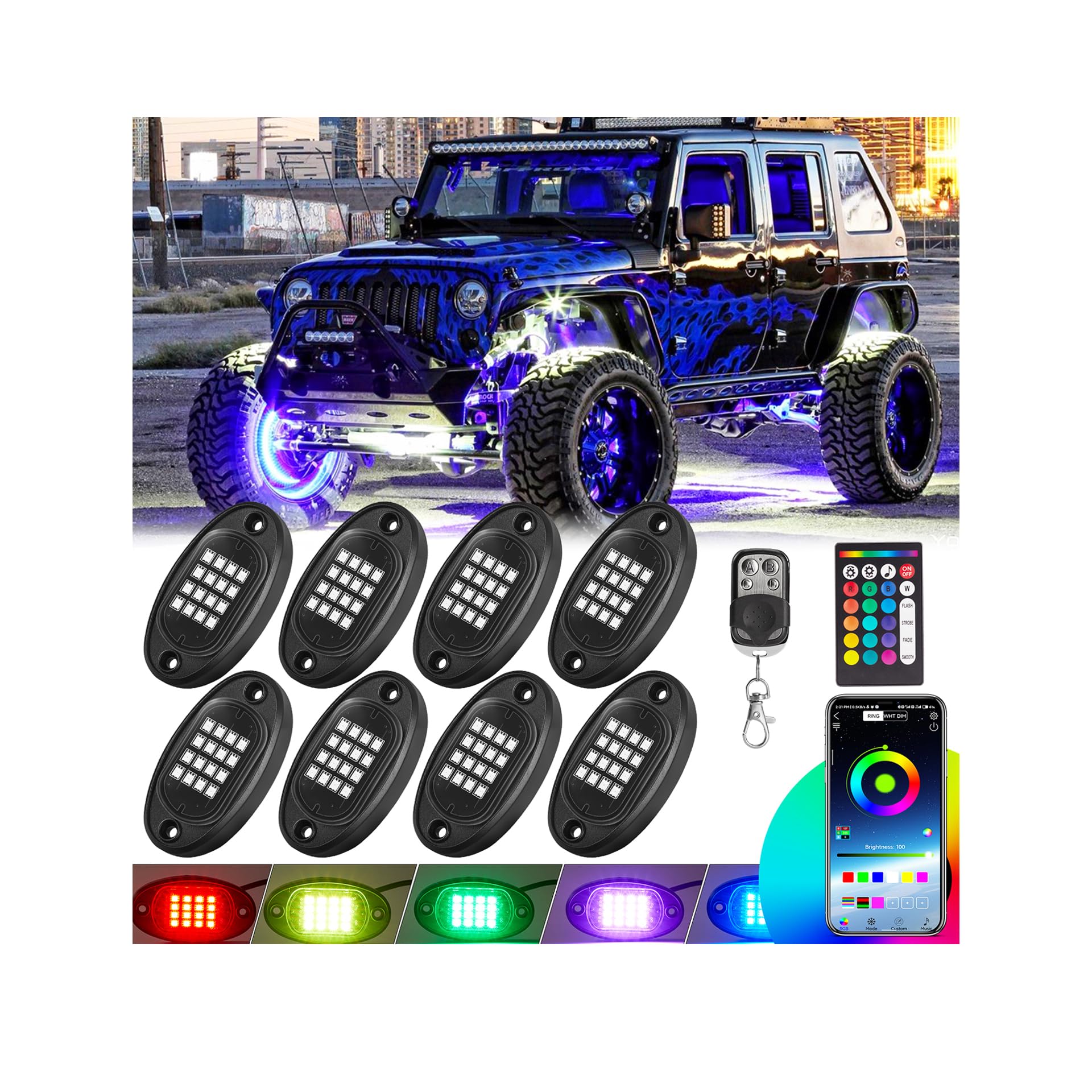 8 Pods RGB LED Rock Lights (TDE Explorer.Lighting)