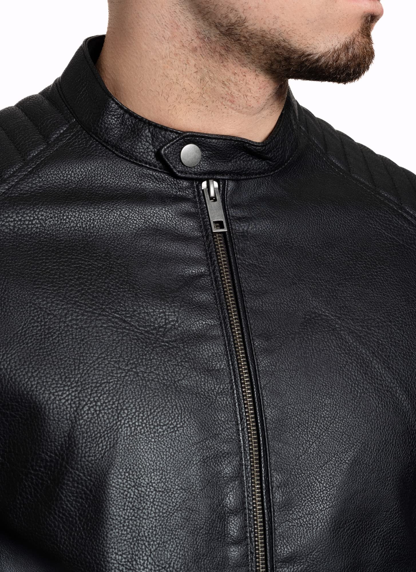 JACK & JONES Herren Kunstlederjacke - Biker Jacke schwarz