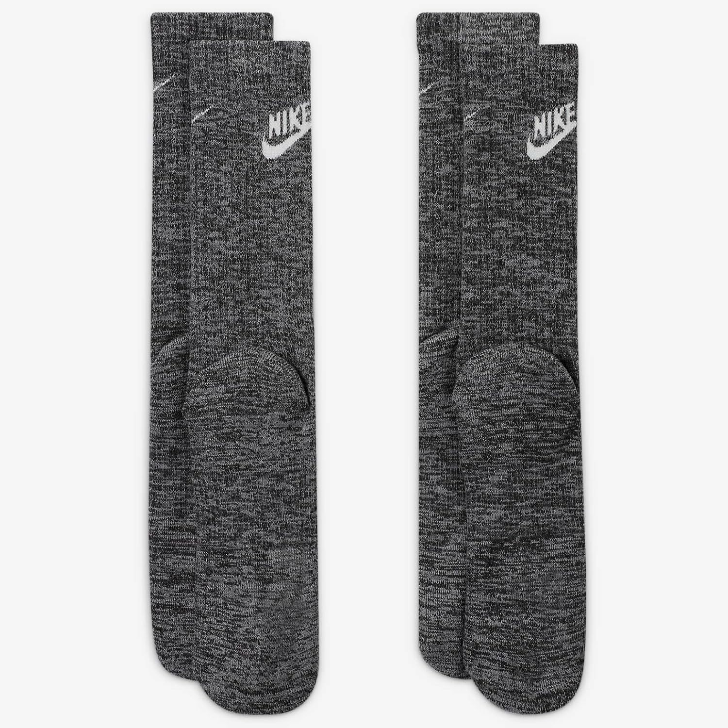 NIKE Everyday Plus Cushioned Crew Socks (2Pairs) DH3778-010 (BLACK/WHITE), Size S