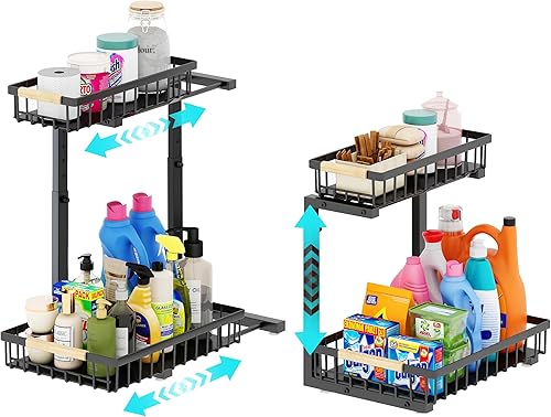 Organizador para debajo del fregadero, 2 unidades, organizadores y almacenamiento ajustables en altura, organizador de armario deslizante extraíble