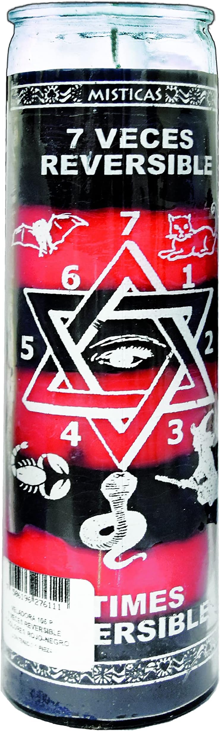 1 PC Candle VELADORA 7 Times Reversible Black/RED 7 VECES Reversible Negro/Rojo UNSCENTED Burns 120 HRS