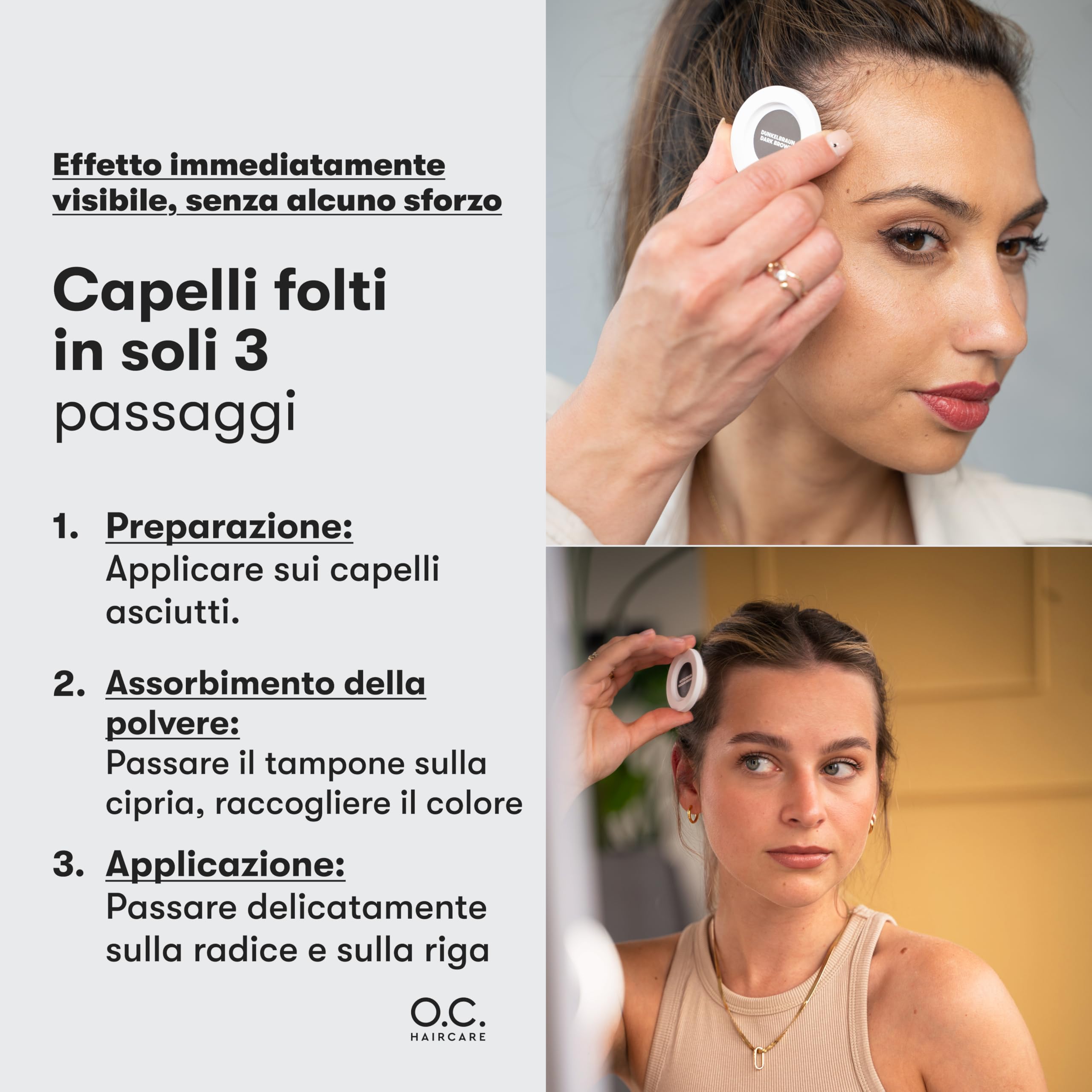 O.C. HAIRCARE Polvere per Radici per l'Ispessimento dei Capelli per Donne e Uomini - per Testa Segreta, Riga e Linea dei Capelli - Consigliato dai Saloni Leader - 9 Colori - Polvere per Capelli