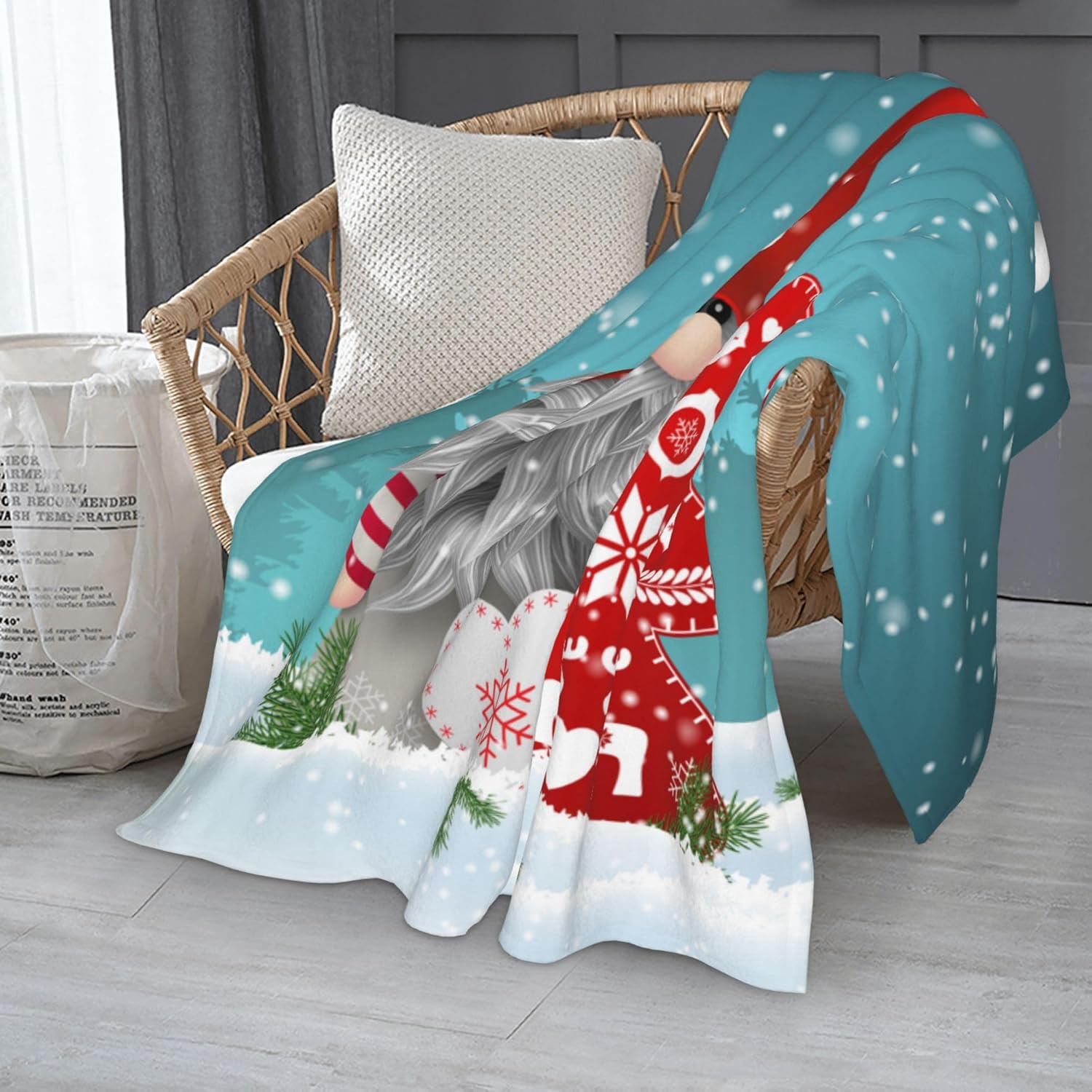 Christmas Gnomes Throw Blanket, Soft Flannel Throw Blanket for Couch, Bed, Travel, Living Room & Home Decor, Cozy Lightweight Warm Fluffy Fuzzy Blankets for Adults Women Girls (80×60 Inch)